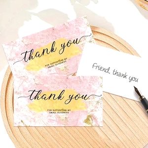 50 DELIGHT YOUR CUSTOMERS W/ COLORFUL GOLD AQUA THANK YOU CARDS!! 50pk